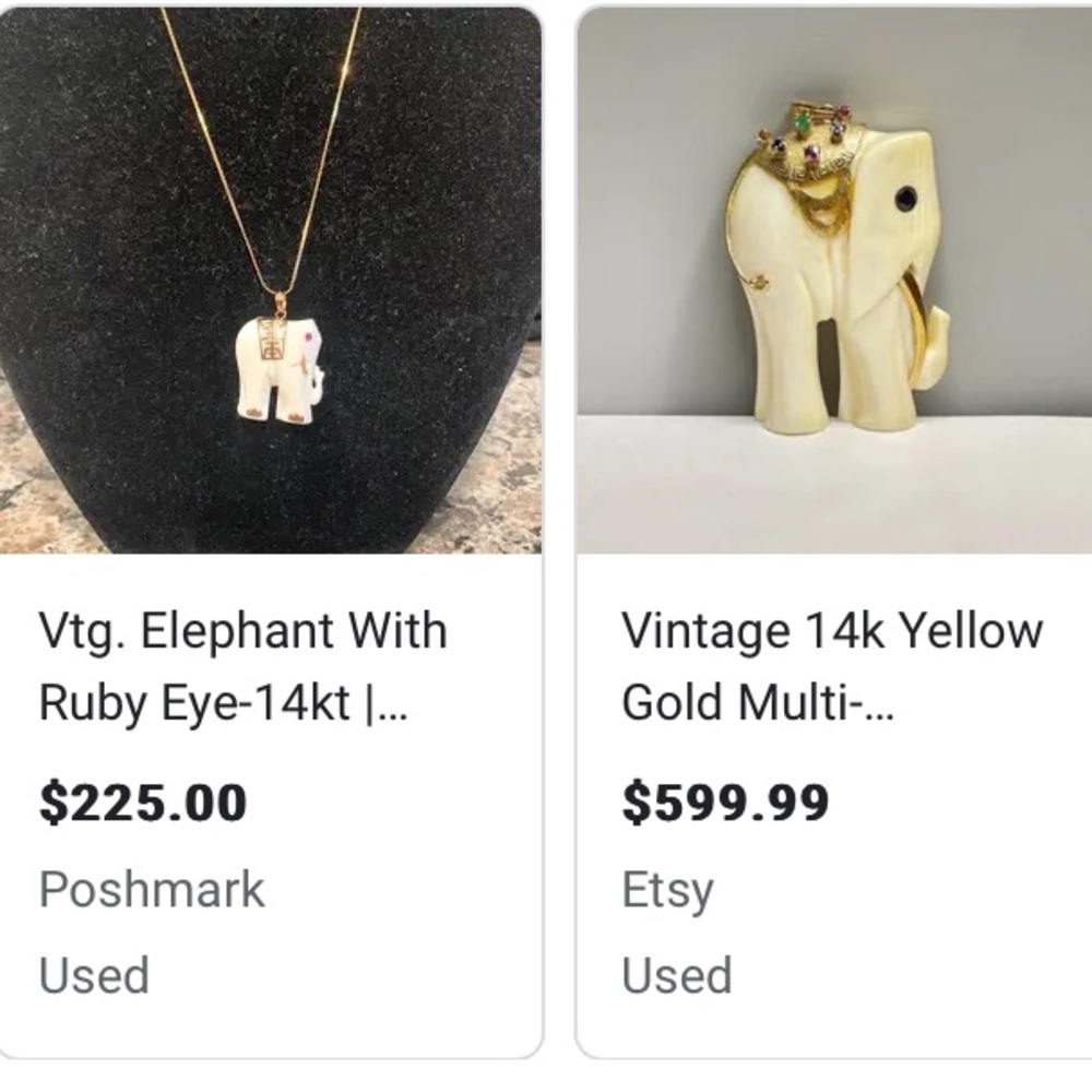 14kt gold with white bone/plastic ? elephant - Picture 9 of 9